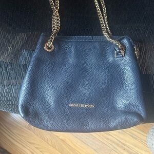 Michael Kors Dark Blue Shoulder Bag with Gold Chain